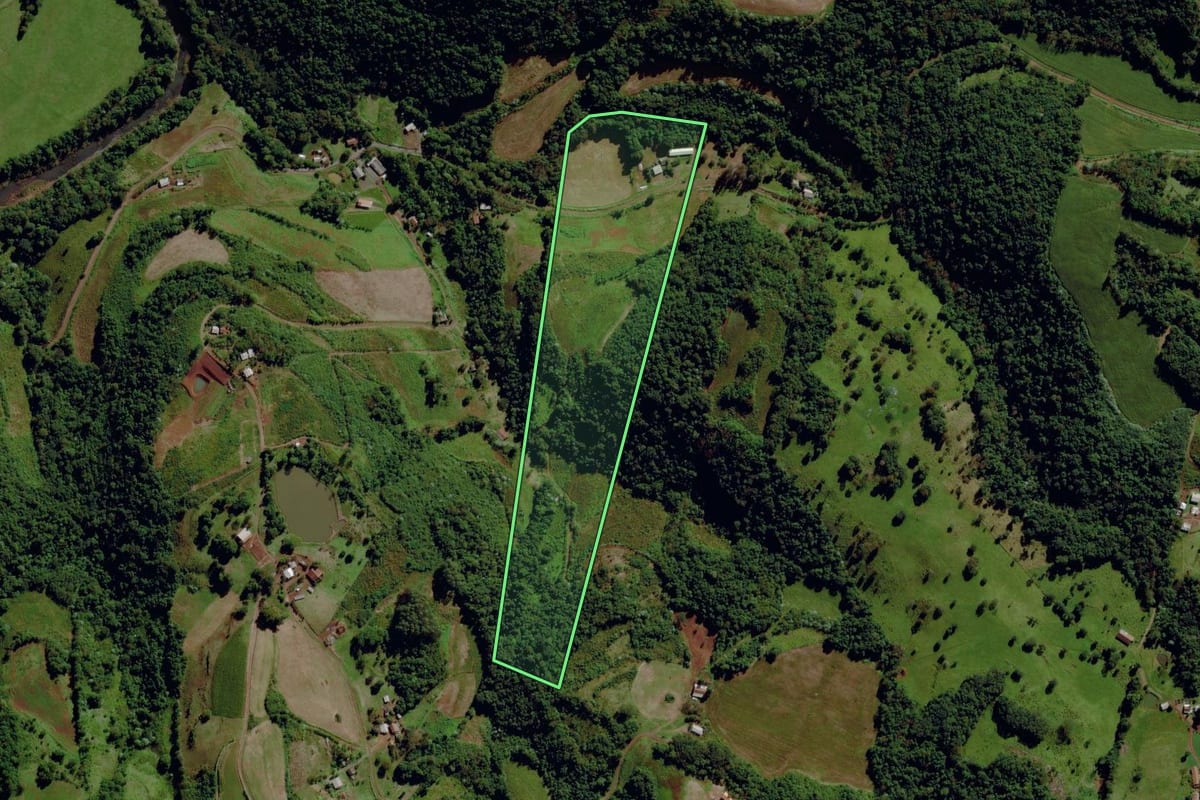 Imagem de satélite do imóvel rural em São Miguel da Boa Vista (SC), com o contorno declarado no CAR desenhado por cima.