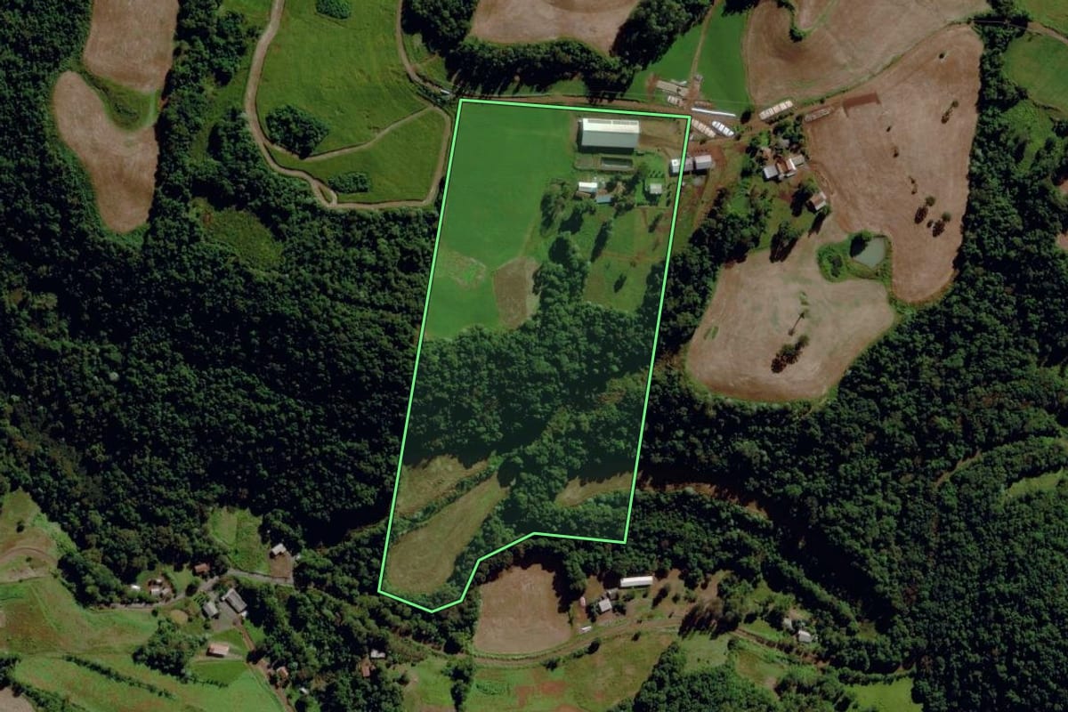 Imagem de satélite do imóvel rural em São Miguel da Boa Vista (SC), com o contorno declarado no CAR desenhado por cima.