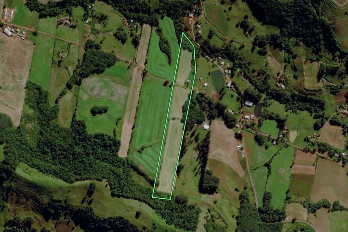 Imagem de satélite do imóvel rural em São Miguel da Boa Vista (SC), com o contorno declarado no CAR desenhado por cima.