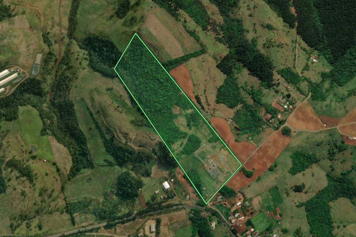 Imagem de satélite do imóvel rural em São Miguel do Oeste (SC), com o contorno declarado no CAR desenhado por cima.
