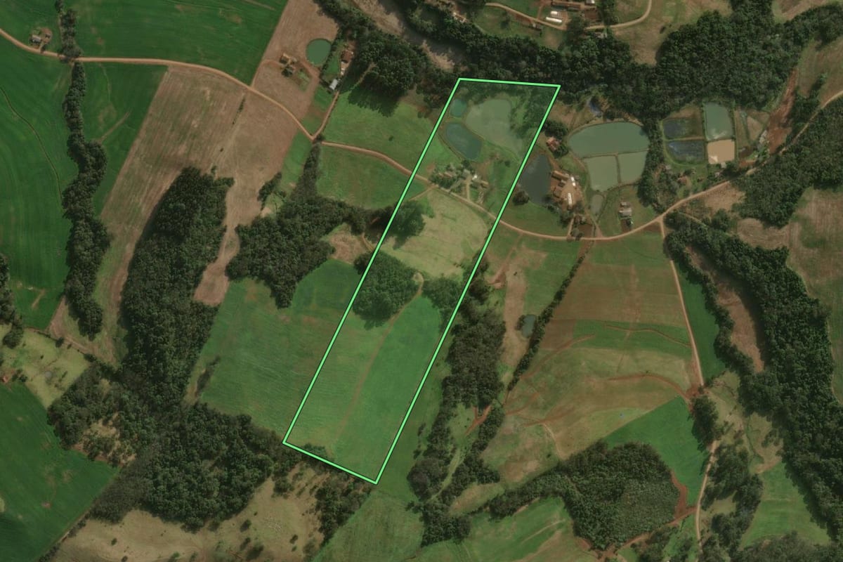 Imagem de satélite do imóvel rural em São Miguel do Oeste (SC), com o contorno declarado no CAR desenhado por cima.