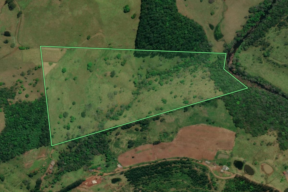 Imagem de satélite do imóvel rural em São Miguel do Oeste (SC), com o contorno declarado no CAR desenhado por cima.