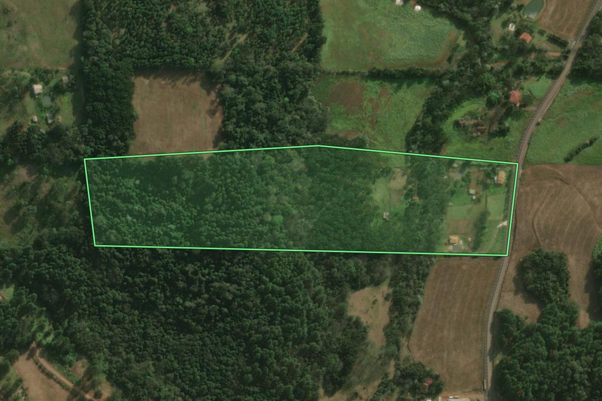 Imagem de satélite do imóvel rural em São Miguel do Oeste (SC), com o contorno declarado no CAR desenhado por cima.