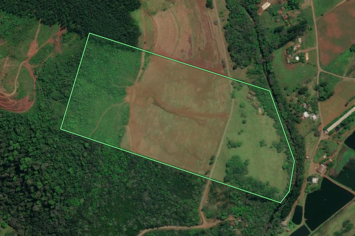 Imagem de satélite do imóvel rural em São Miguel do Oeste (SC), com o contorno declarado no CAR desenhado por cima.