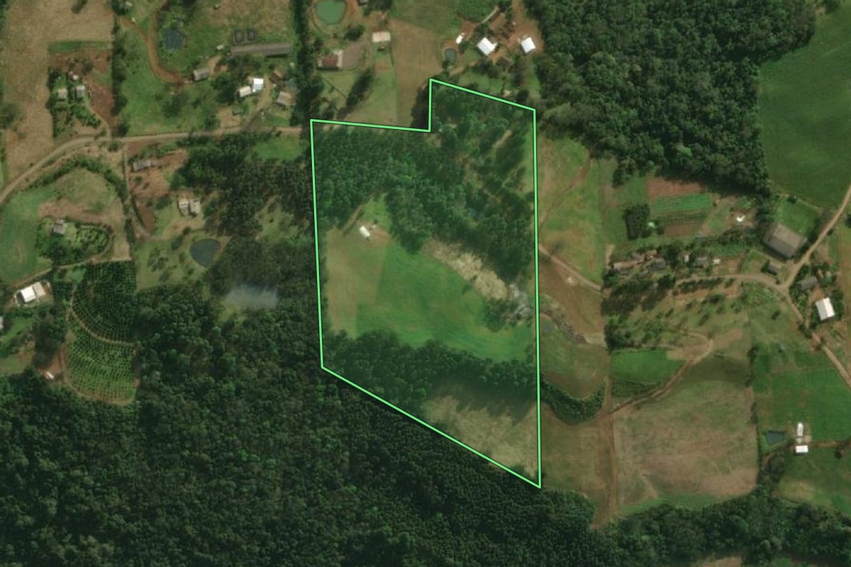 Imagem de satélite do imóvel rural em São Miguel do Oeste (SC), com o contorno declarado no CAR desenhado por cima.