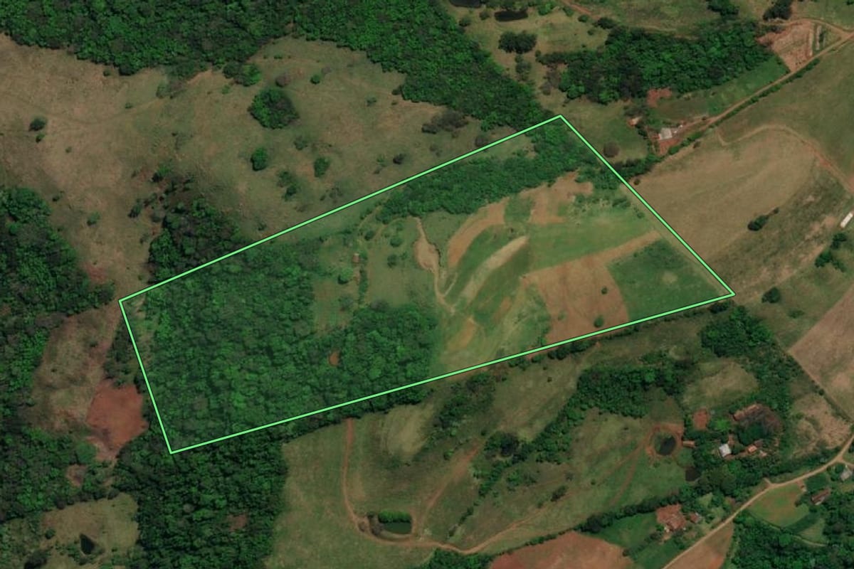 Imagem de satélite do imóvel rural em São Miguel do Oeste (SC), com o contorno declarado no CAR desenhado por cima.