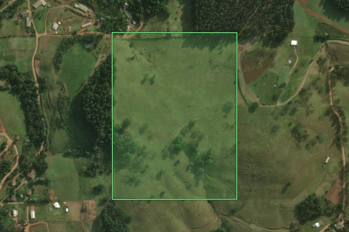Imagem de satélite do imóvel rural em São Miguel do Oeste (SC), com o contorno declarado no CAR desenhado por cima.