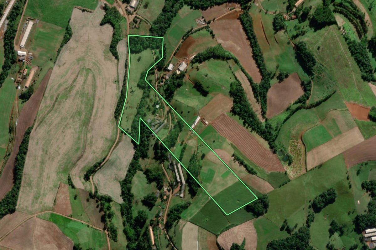 Imagem de satélite do imóvel rural em Saudades (SC), com o contorno declarado no CAR desenhado por cima.