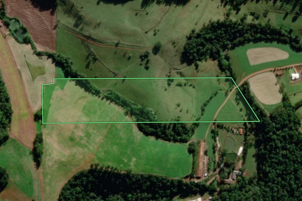 Imagem de satélite do imóvel rural em Saudades (SC), com o contorno declarado no CAR desenhado por cima.