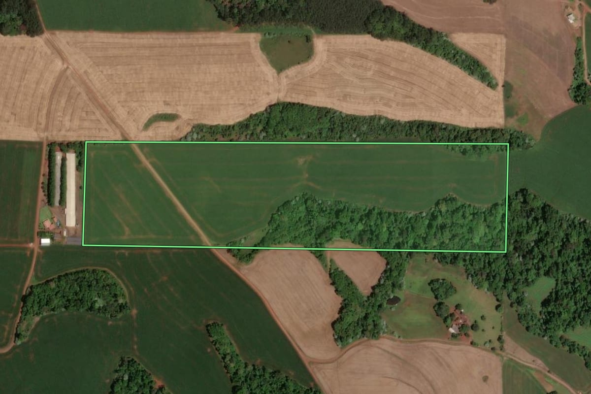 Imagem de satélite do imóvel rural em Saudades (SC), com o contorno declarado no CAR desenhado por cima.