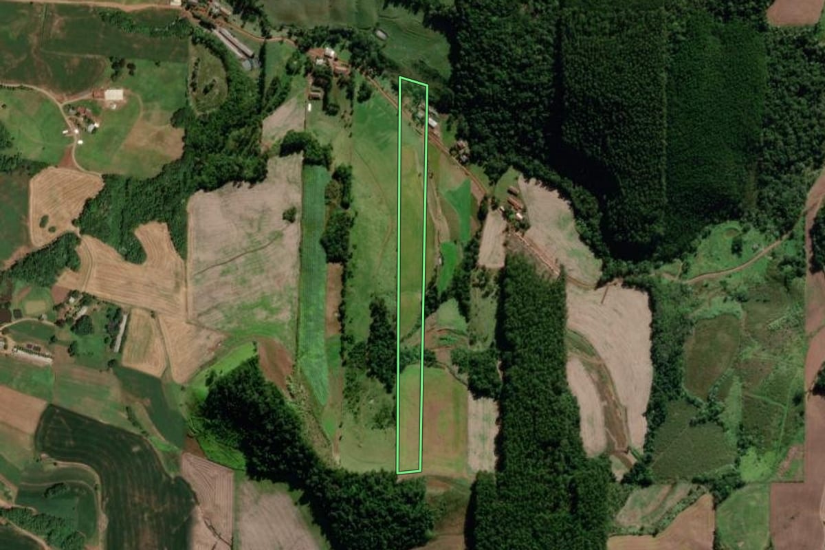 Imagem de satélite do imóvel rural em Saudades (SC), com o contorno declarado no CAR desenhado por cima.