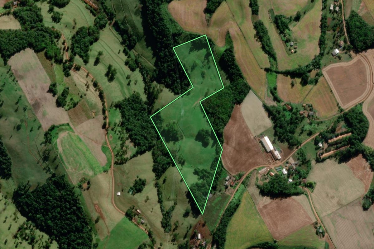 Imagem de satélite do imóvel rural em Saudades (SC), com o contorno declarado no CAR desenhado por cima.