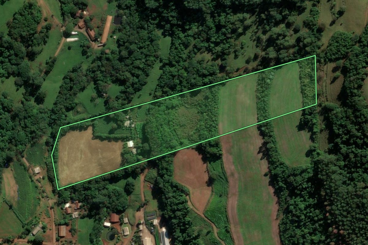 Imagem de satélite do imóvel rural em Saudades (SC), com o contorno declarado no CAR desenhado por cima.