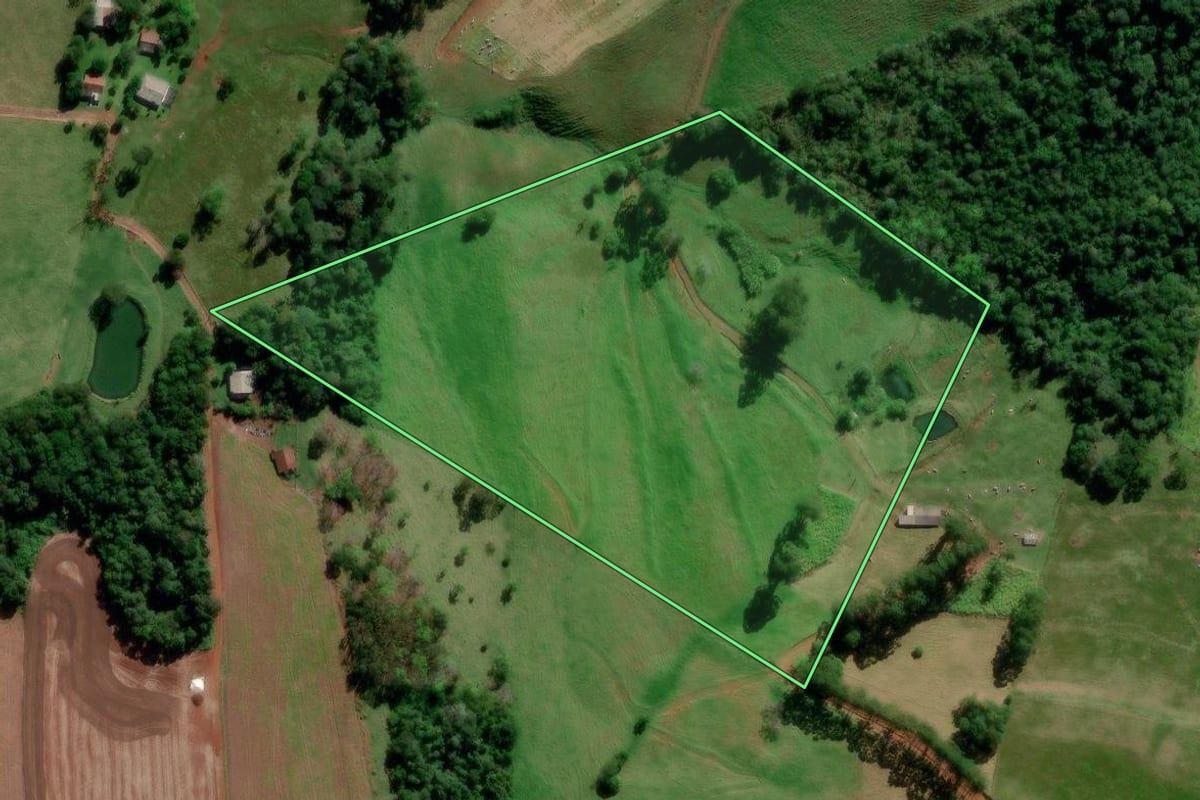 Imagem de satélite do imóvel rural em Saudades (SC), com o contorno declarado no CAR desenhado por cima.