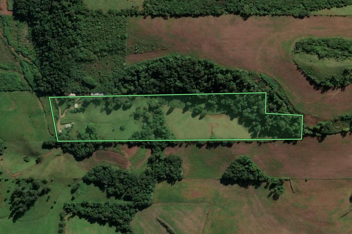 Imagem de satélite do imóvel rural em Saudades (SC), com o contorno declarado no CAR desenhado por cima.