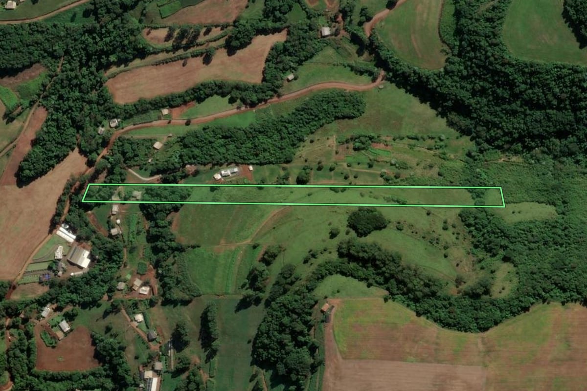 Imagem de satélite do imóvel rural em Saudades (SC), com o contorno declarado no CAR desenhado por cima.