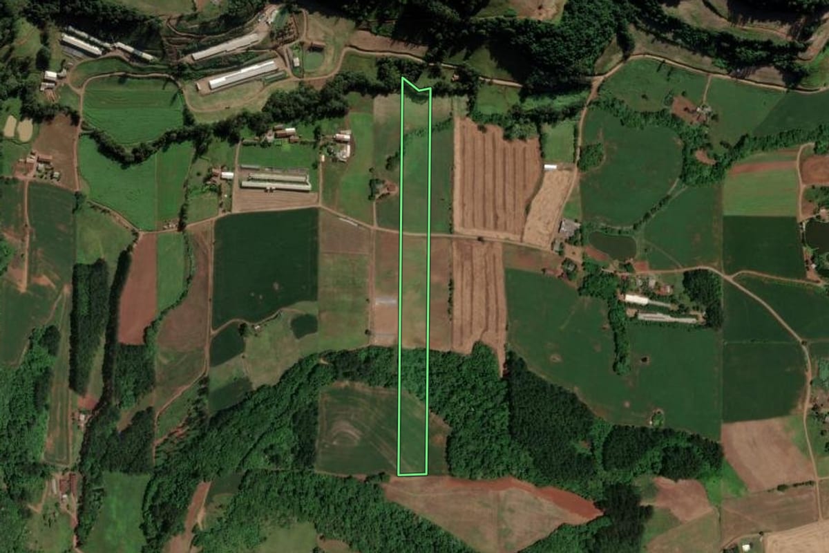 Imagem de satélite do imóvel rural em Saudades (SC), com o contorno declarado no CAR desenhado por cima.