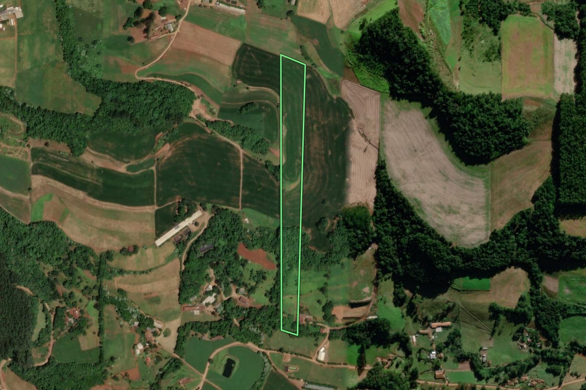 Imagem de satélite do imóvel rural em Saudades (SC), com o contorno declarado no CAR desenhado por cima.