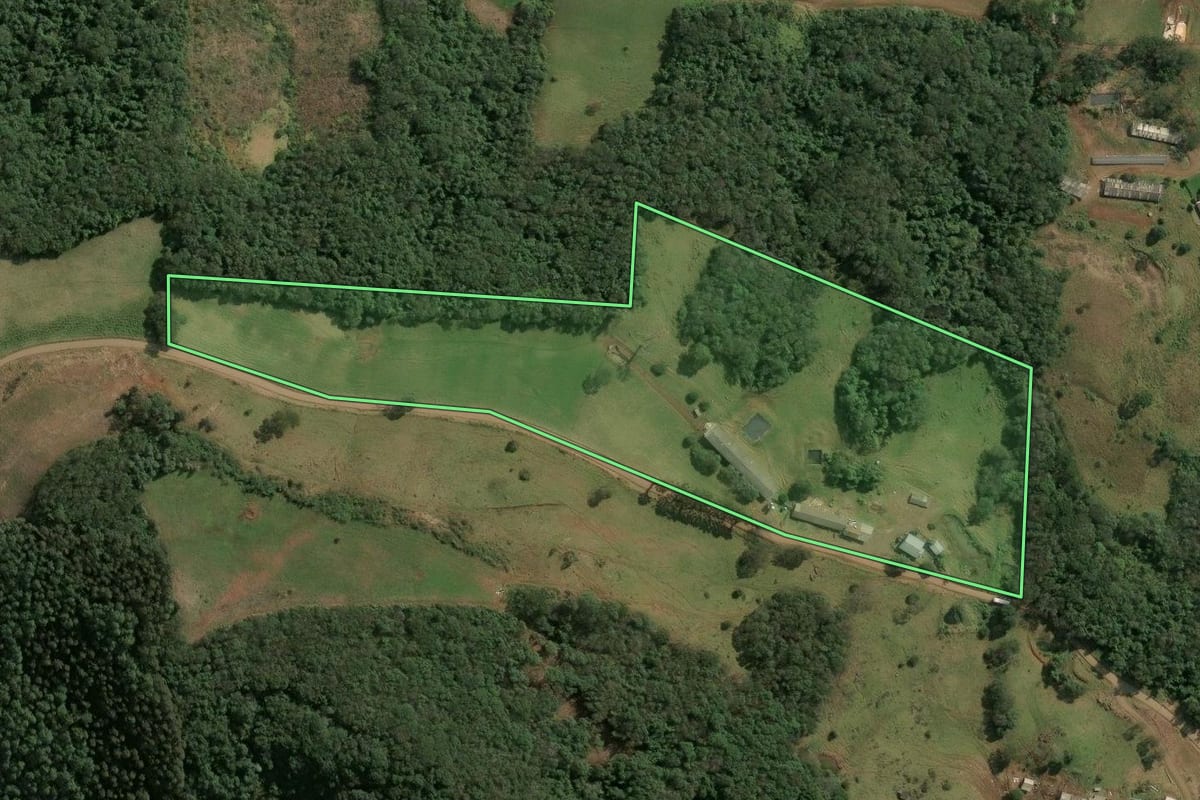 Imagem de satélite do imóvel rural em Seara (SC), com o contorno declarado no CAR desenhado por cima.