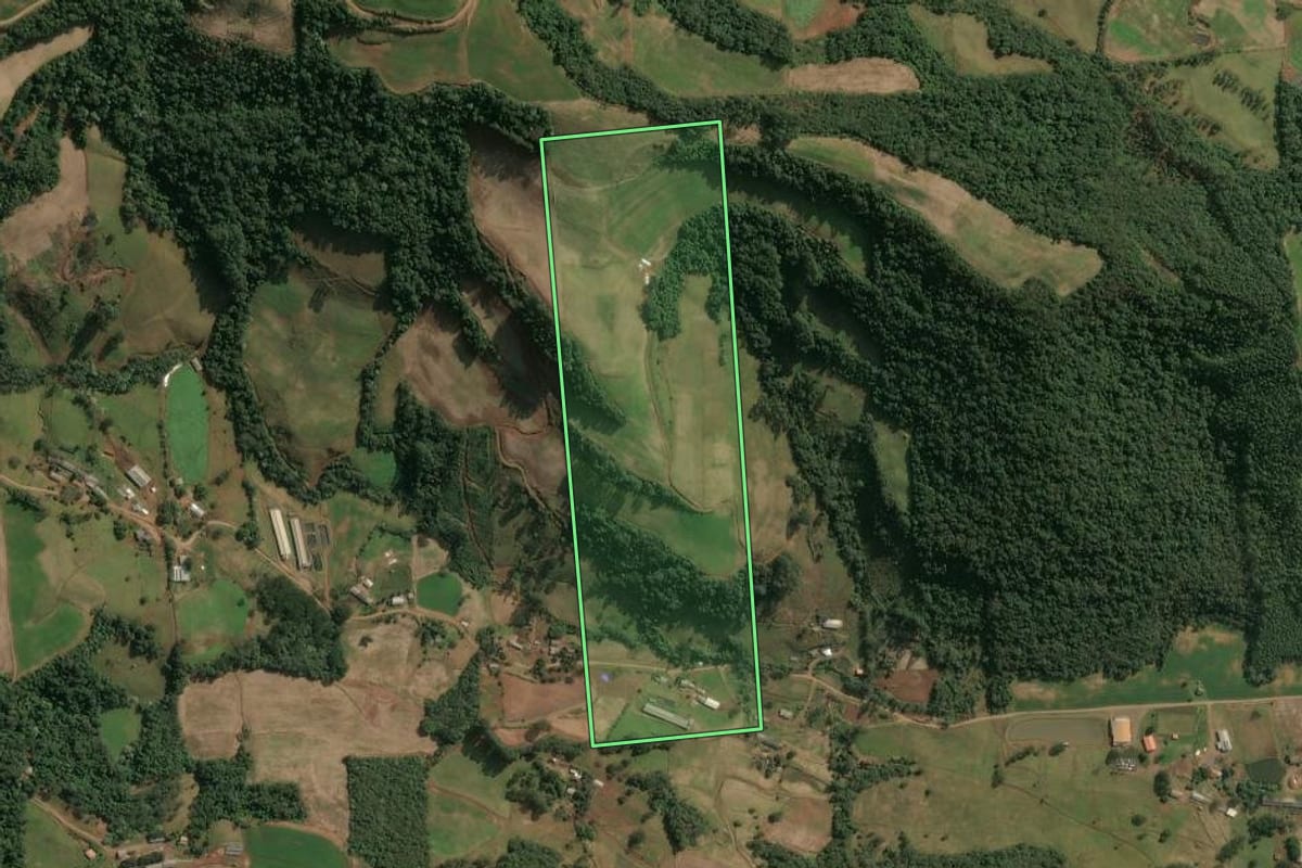 Imagem de satélite do imóvel rural em Seara (SC), com o contorno declarado no CAR desenhado por cima.