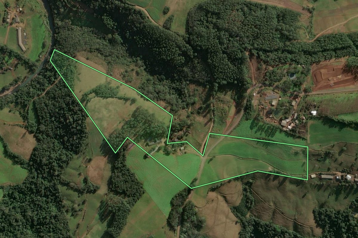 Imagem de satélite do imóvel rural em Seara (SC), com o contorno declarado no CAR desenhado por cima.