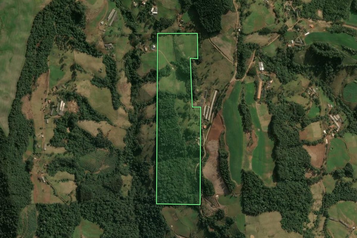 Imagem de satélite do imóvel rural em Seara (SC), com o contorno declarado no CAR desenhado por cima.