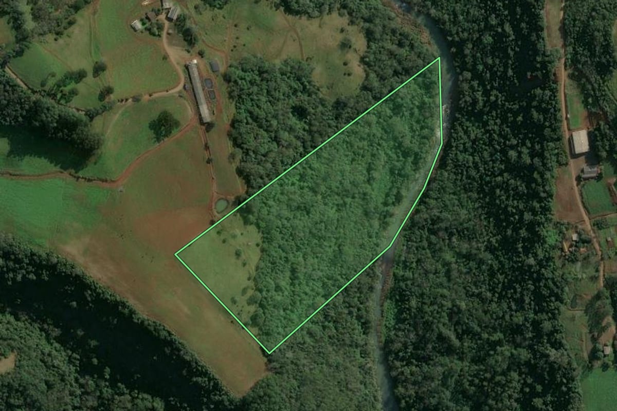 Imagem de satélite do imóvel rural em Seara (SC), com o contorno declarado no CAR desenhado por cima.