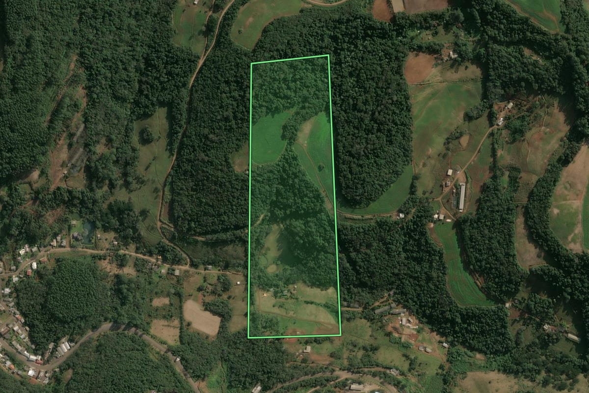 Imagem de satélite do imóvel rural em Seara (SC), com o contorno declarado no CAR desenhado por cima.