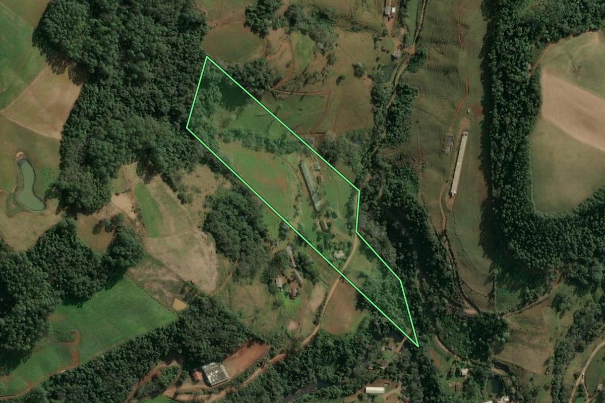 Imagem de satélite do imóvel rural em Seara (SC), com o contorno declarado no CAR desenhado por cima.