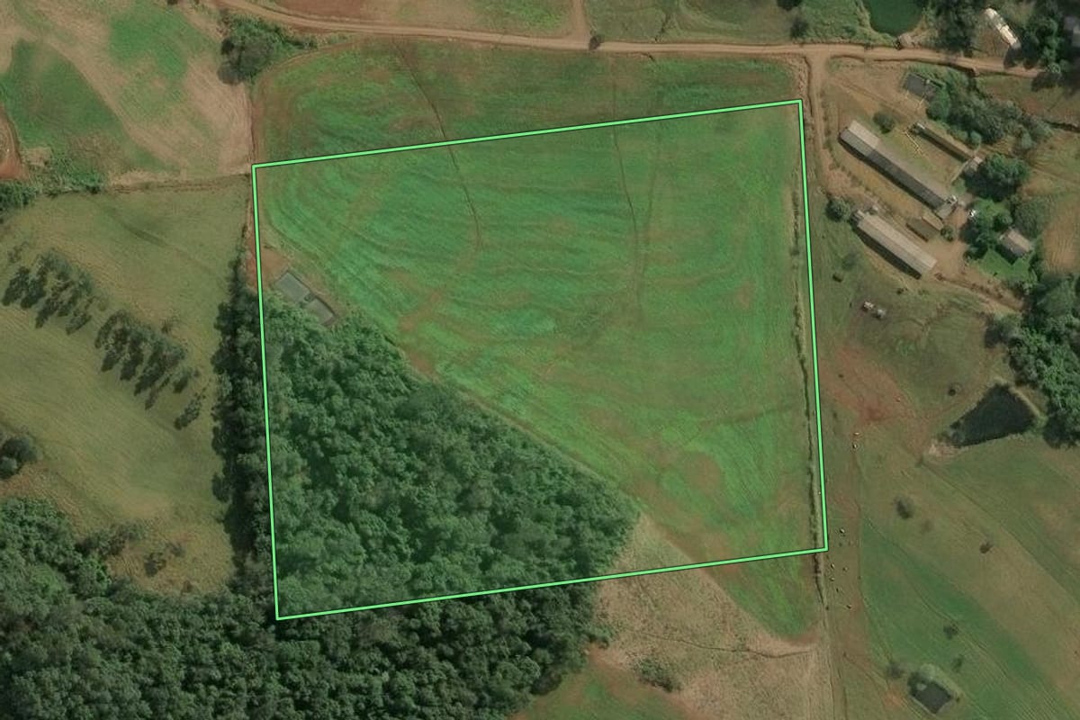 Imagem de satélite do imóvel rural em Seara (SC), com o contorno declarado no CAR desenhado por cima.