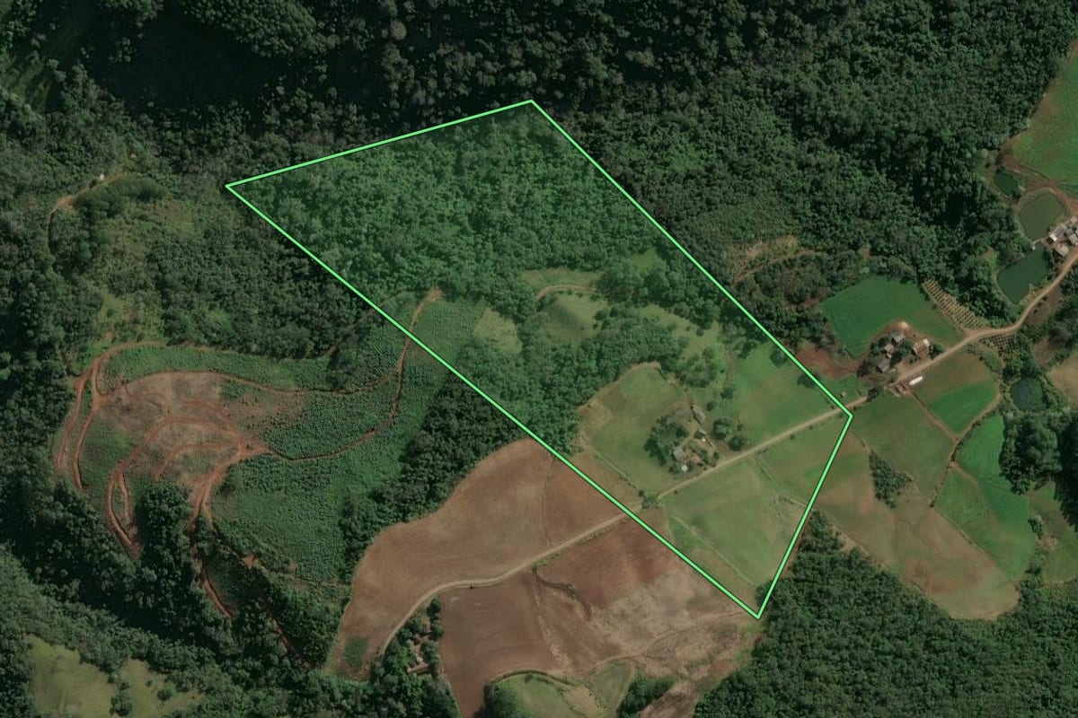 Imagem de satélite do imóvel rural em Seara (SC), com o contorno declarado no CAR desenhado por cima.