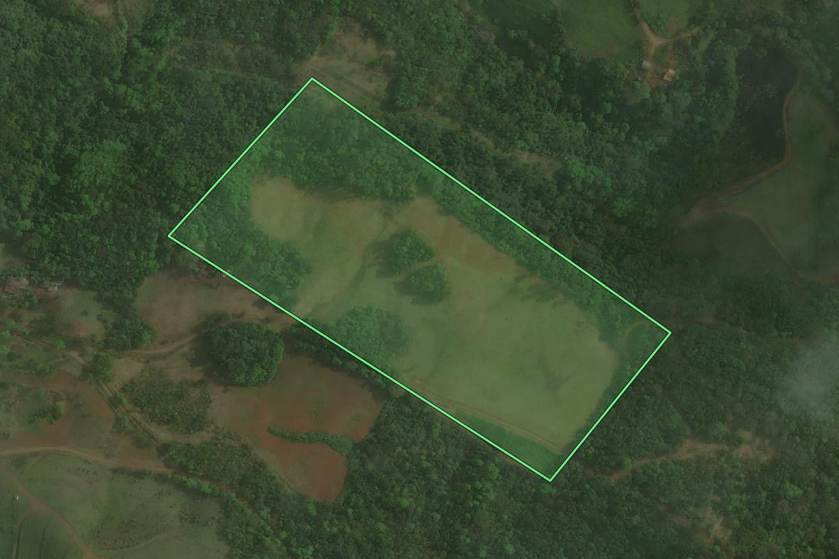 Imagem de satélite do imóvel rural em Seara (SC), com o contorno declarado no CAR desenhado por cima.