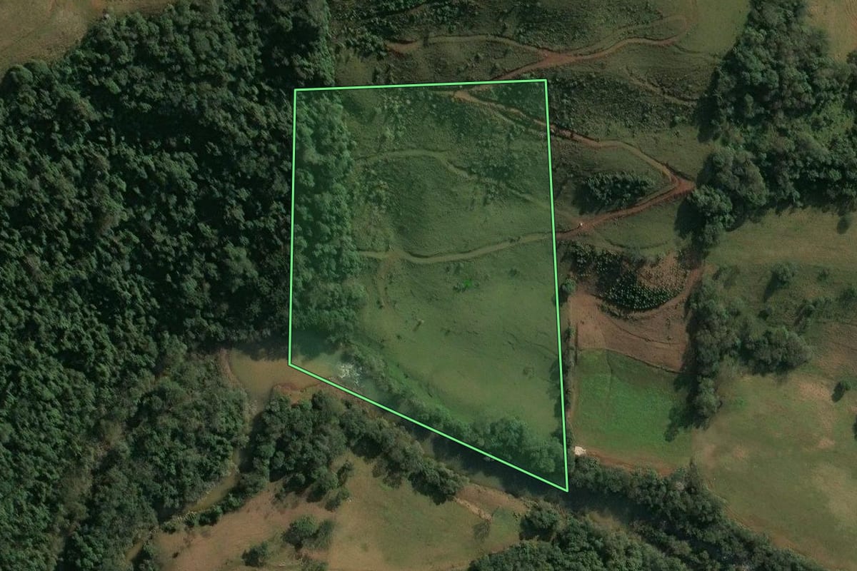 Imagem de satélite do imóvel rural em Seara (SC), com o contorno declarado no CAR desenhado por cima.