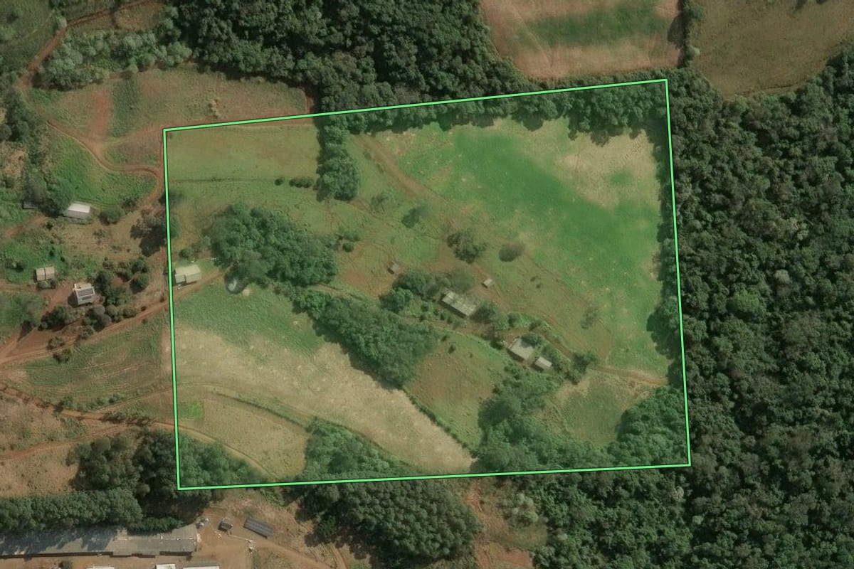Imagem de satélite do imóvel rural em Seara (SC), com o contorno declarado no CAR desenhado por cima.