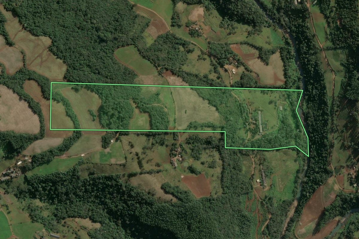 Imagem de satélite do imóvel rural em Seara (SC), com o contorno declarado no CAR desenhado por cima.