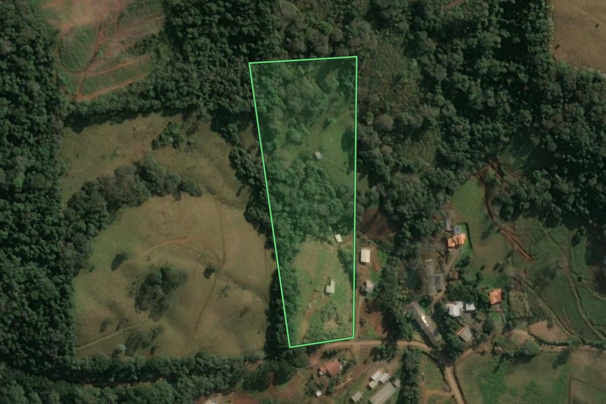 Imagem de satélite do imóvel rural em Seara (SC), com o contorno declarado no CAR desenhado por cima.