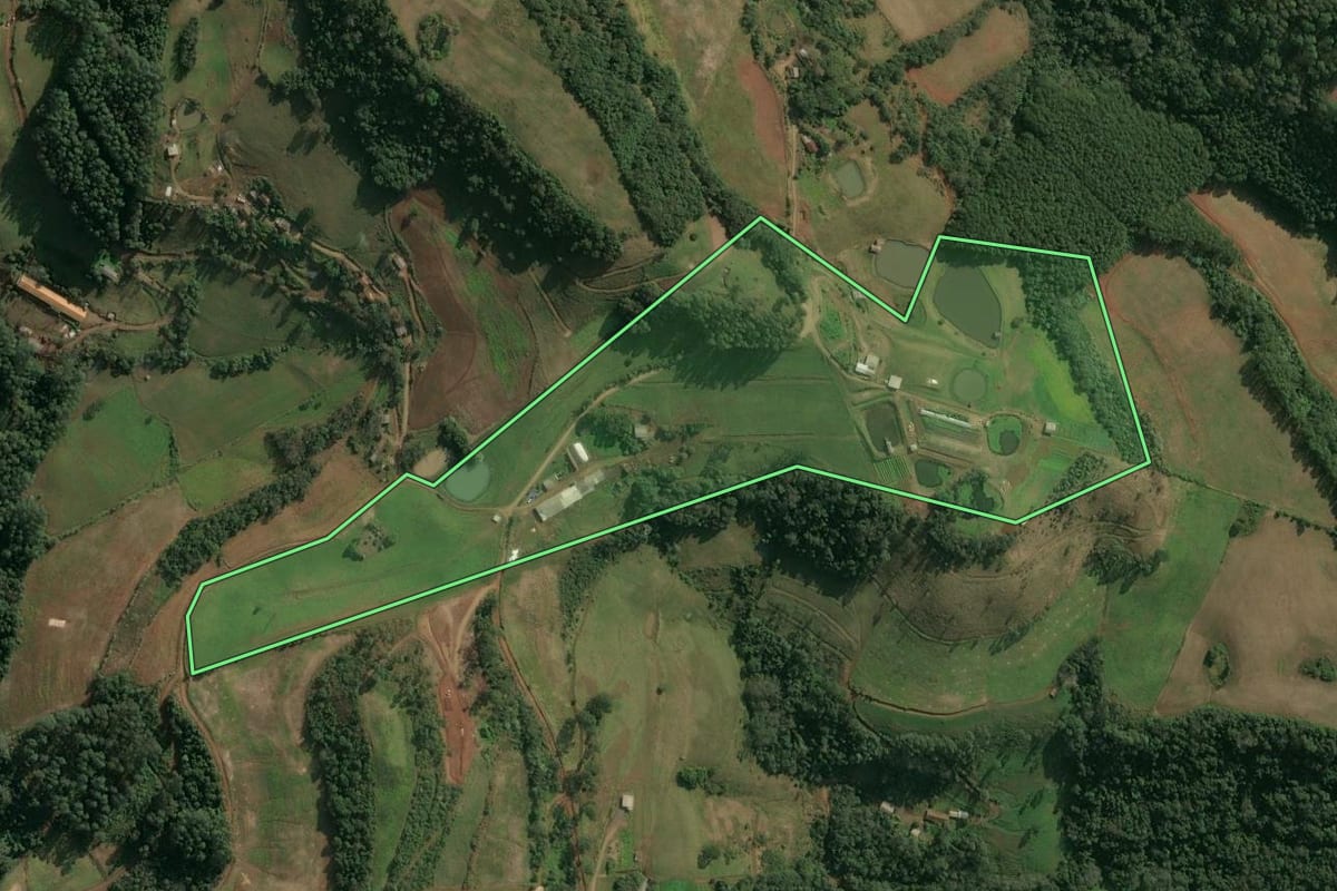 Imagem de satélite do imóvel rural em Seara (SC), com o contorno declarado no CAR desenhado por cima.