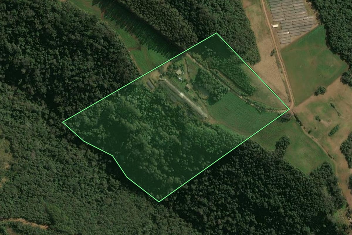 Imagem de satélite do imóvel rural em Seara (SC), com o contorno declarado no CAR desenhado por cima.
