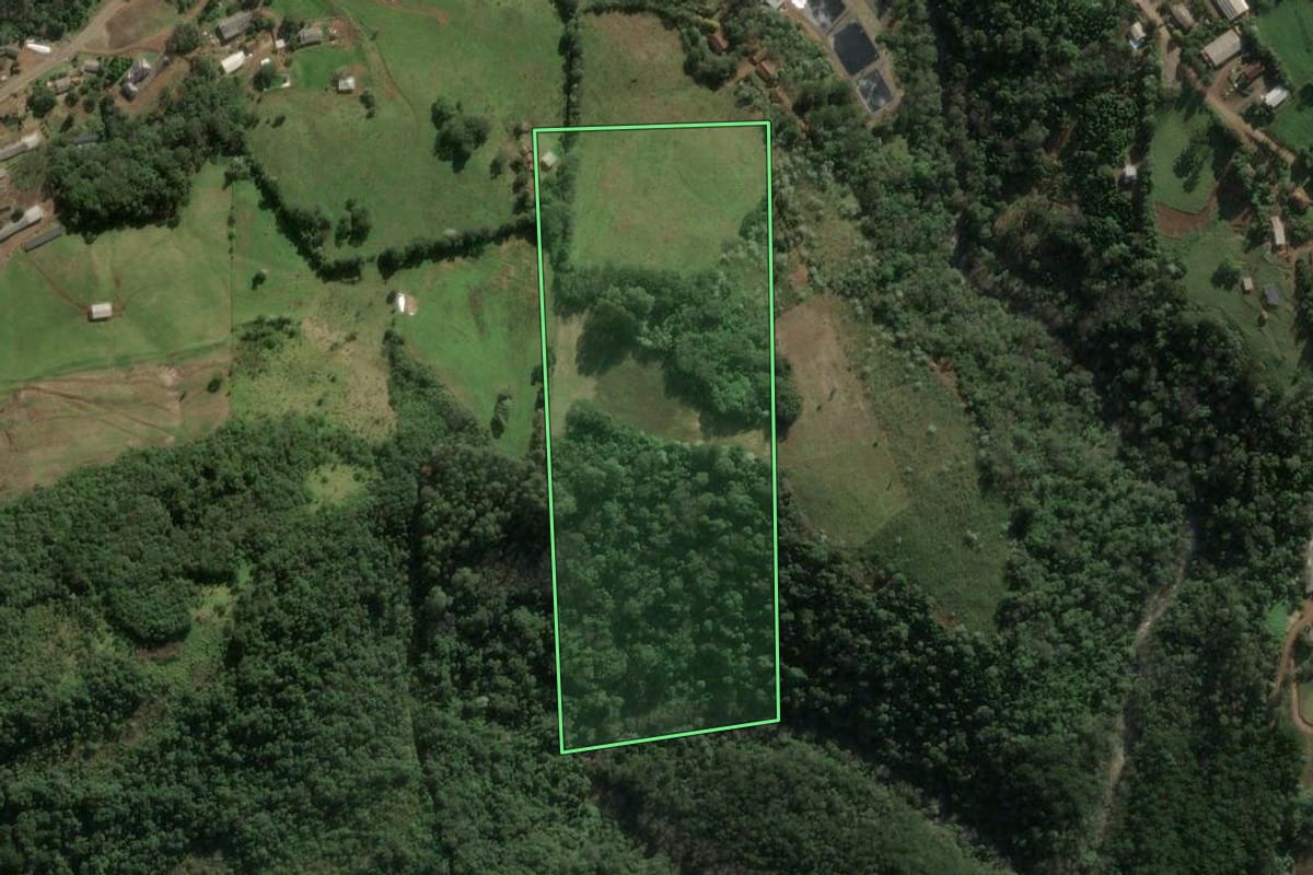 Imagem de satélite do imóvel rural em Seara (SC), com o contorno declarado no CAR desenhado por cima.