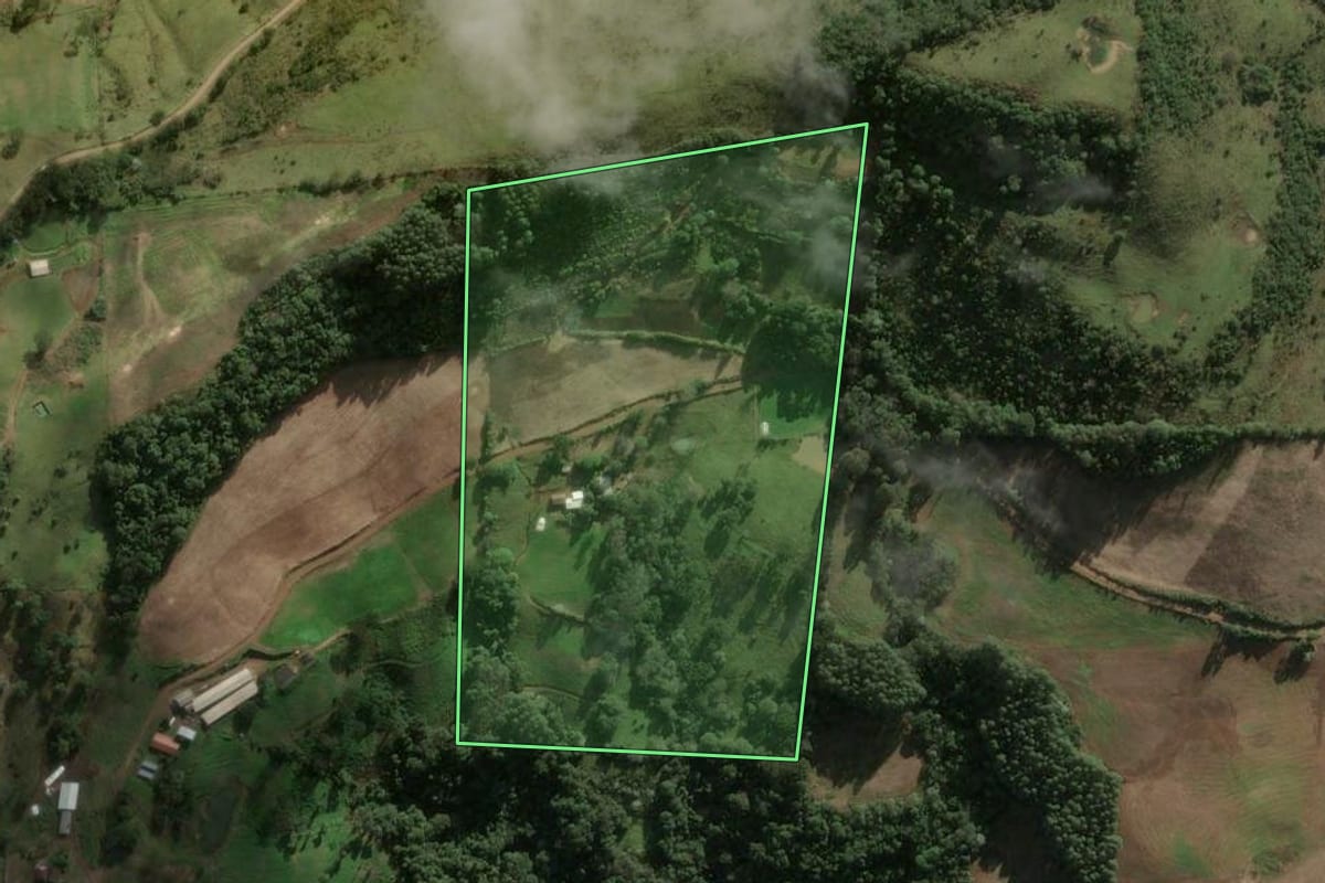 Imagem de satélite do imóvel rural em Seara (SC), com o contorno declarado no CAR desenhado por cima.