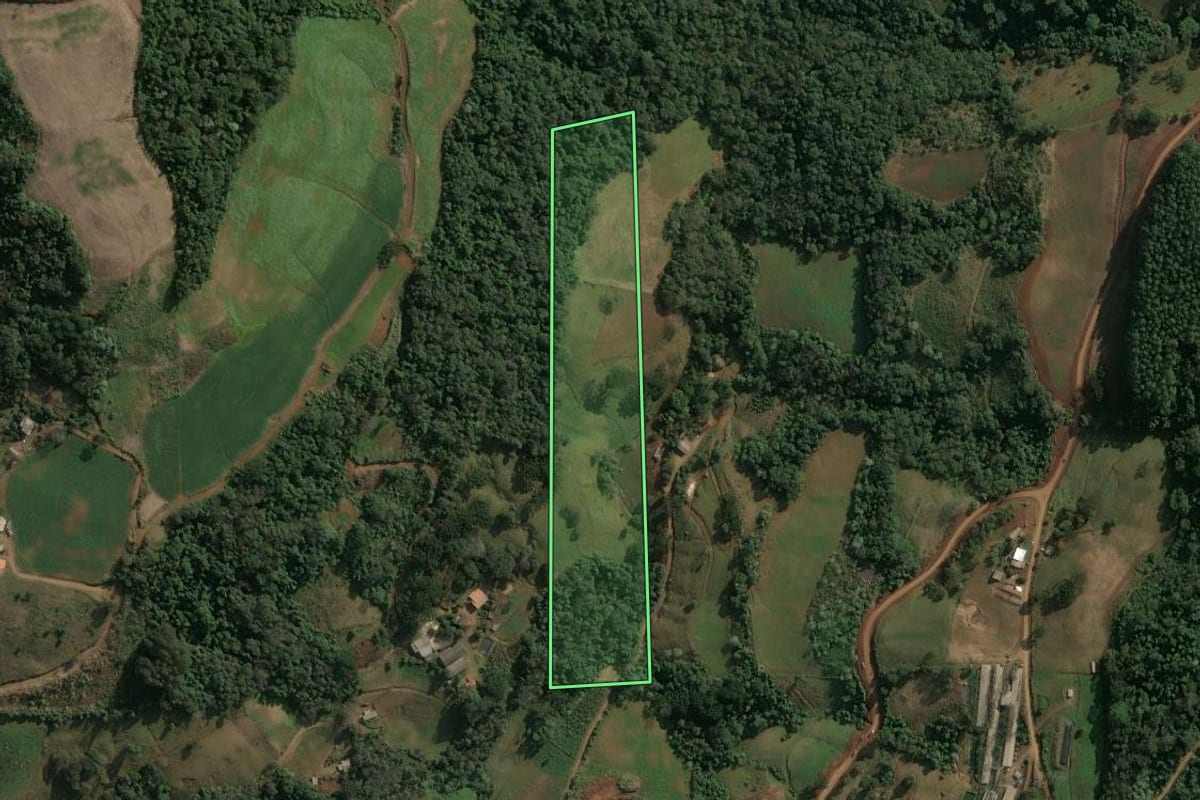 Imagem de satélite do imóvel rural em Seara (SC), com o contorno declarado no CAR desenhado por cima.