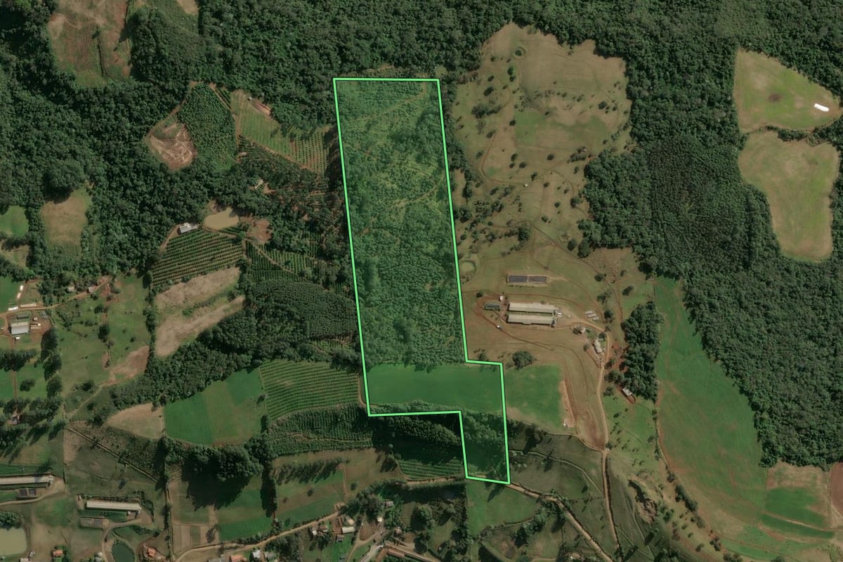 Imagem de satélite do imóvel rural em Seara (SC), com o contorno declarado no CAR desenhado por cima.