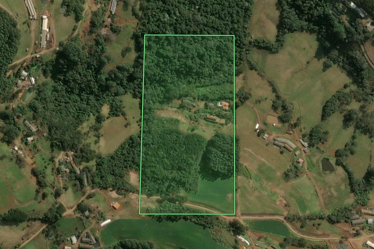 Imagem de satélite do imóvel rural em Seara (SC), com o contorno declarado no CAR desenhado por cima.