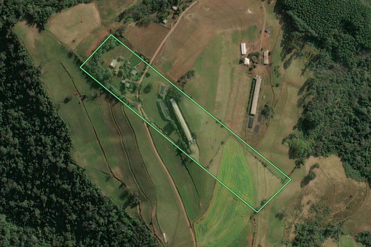 Imagem de satélite do imóvel rural em Seara (SC), com o contorno declarado no CAR desenhado por cima.