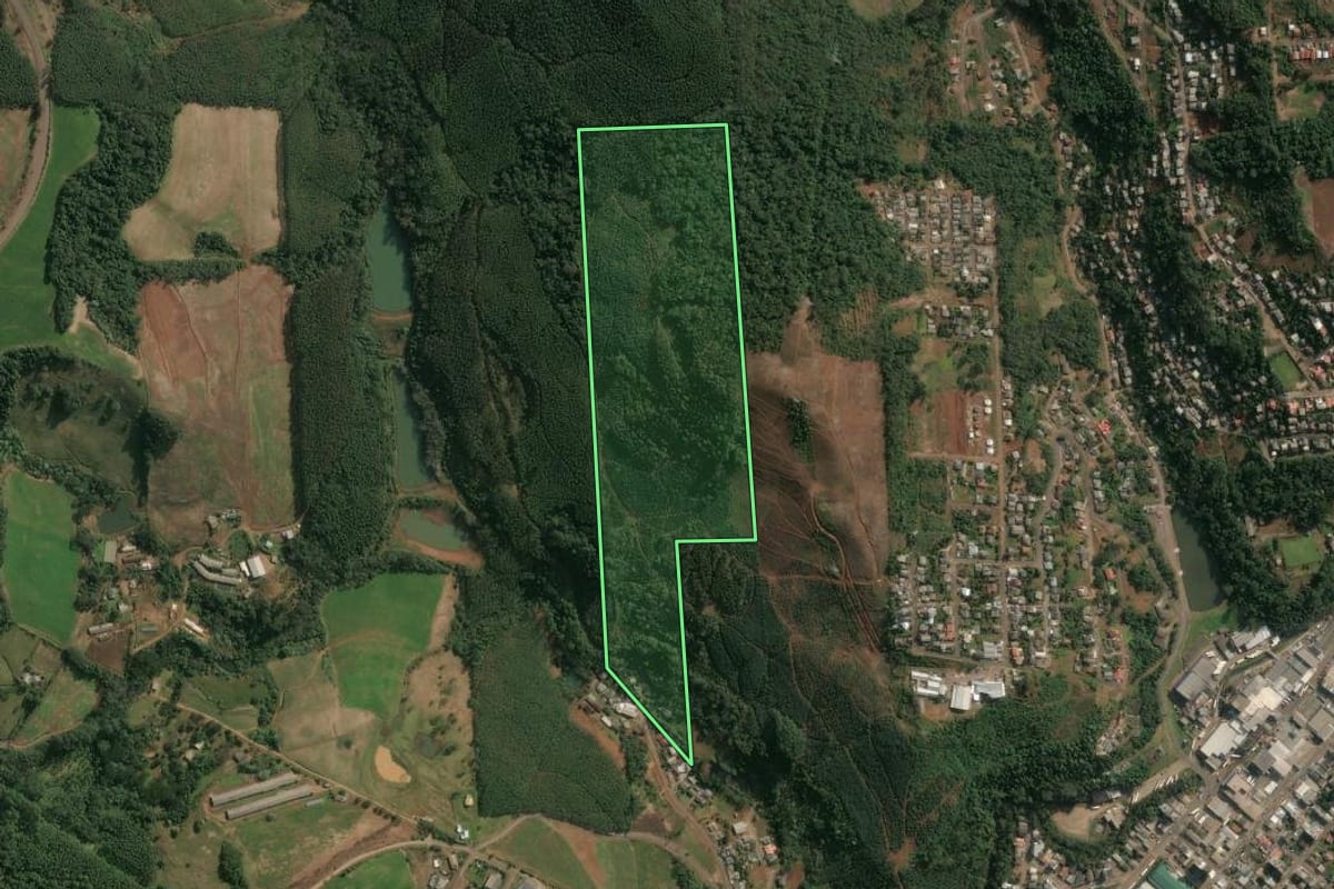 Imagem de satélite do imóvel rural em Seara (SC), com o contorno declarado no CAR desenhado por cima.