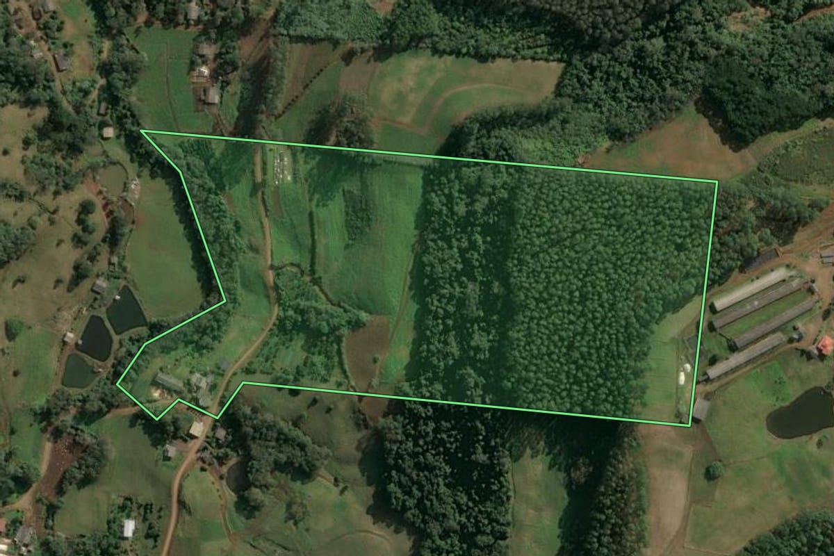 Imagem de satélite do imóvel rural em Seara (SC), com o contorno declarado no CAR desenhado por cima.
