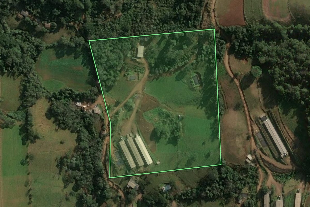 Imagem de satélite do imóvel rural em Seara (SC), com o contorno declarado no CAR desenhado por cima.