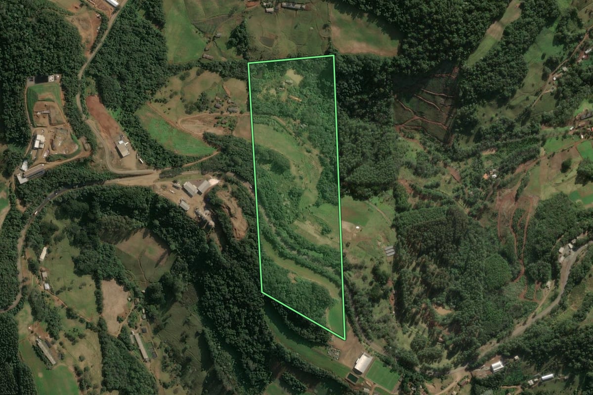 Imagem de satélite do imóvel rural em Seara (SC), com o contorno declarado no CAR desenhado por cima.