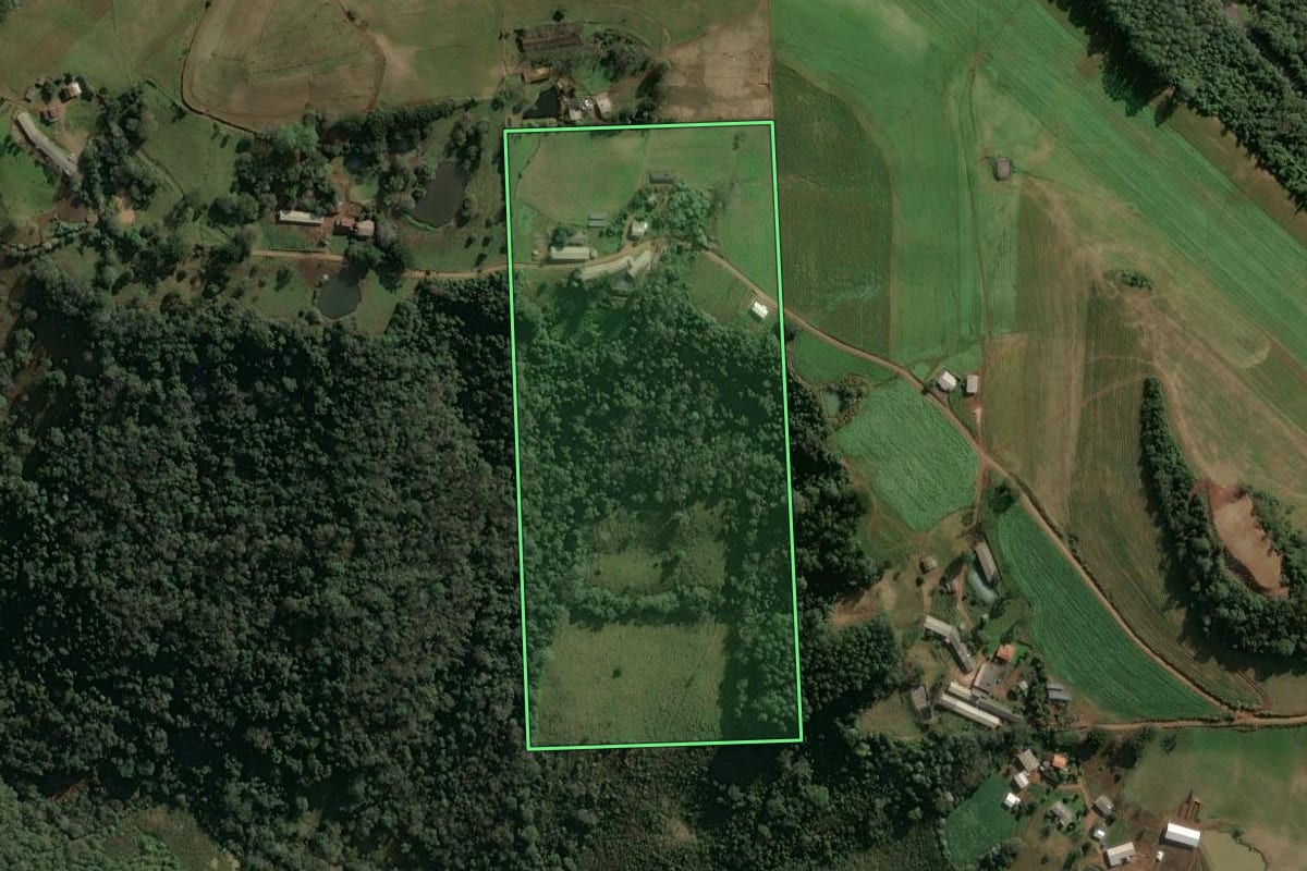 Imagem de satélite do imóvel rural em Seara (SC), com o contorno declarado no CAR desenhado por cima.