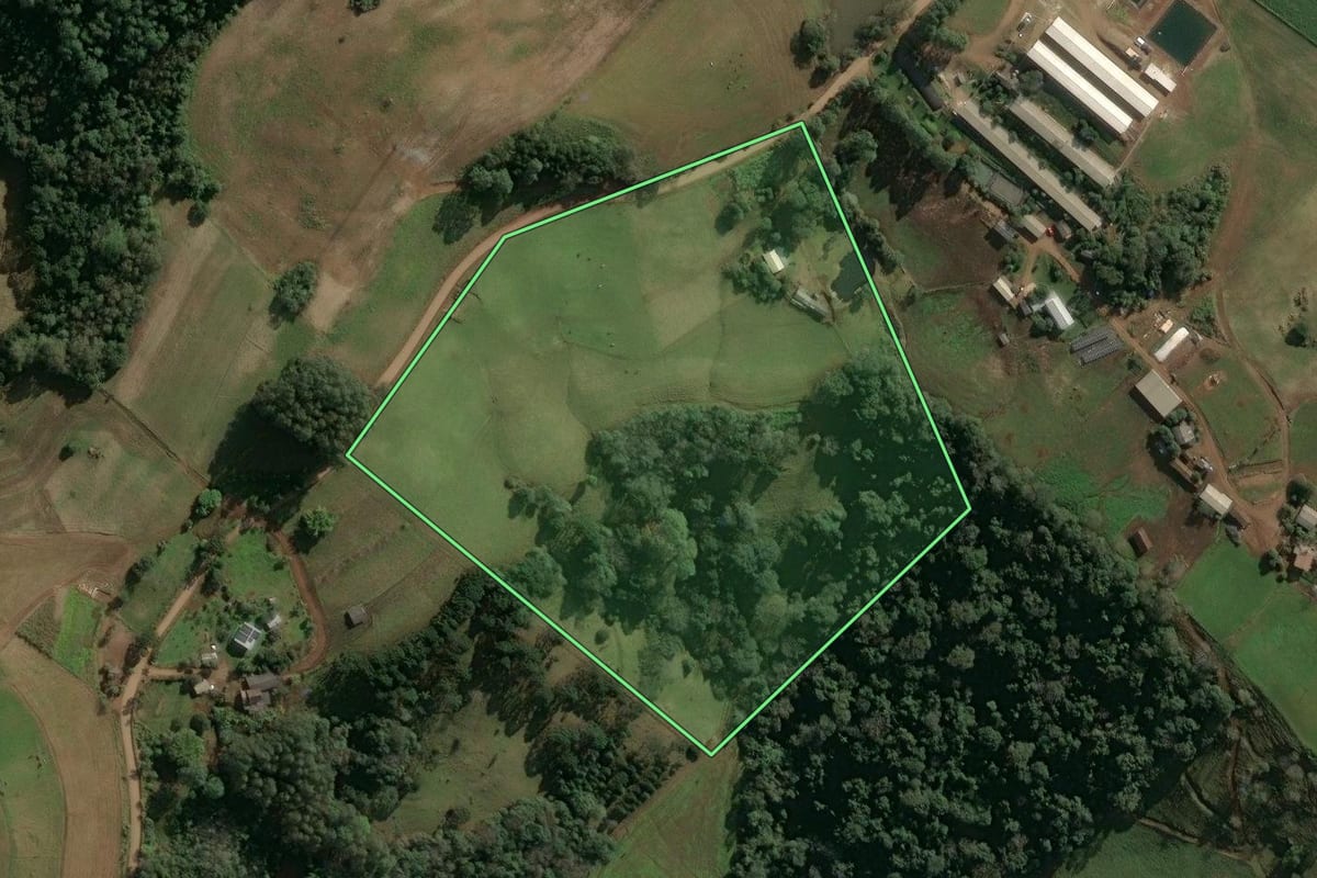 Imagem de satélite do imóvel rural em Seara (SC), com o contorno declarado no CAR desenhado por cima.